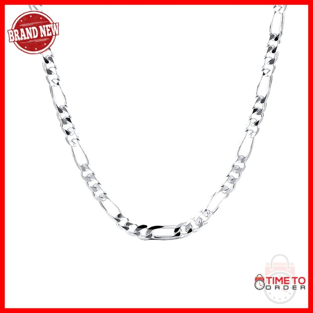 Sterling Silver Figaro Chain Necklace 18-22 Inch Lobster Clasp
